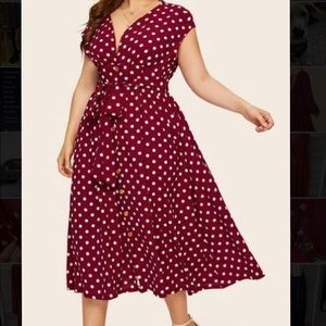 Red Polkadot Button-front Midi Dress